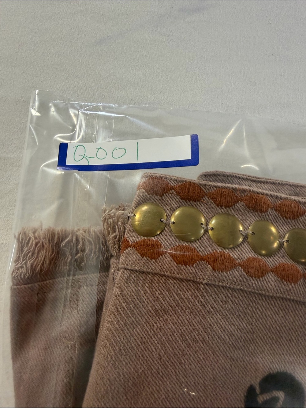 Z&L Made With Love Taupe Embroidered Studded Fringe Mini Shirt Size Medium - Picture 10 of 10